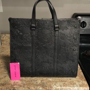 Betsey Johnson Black Embossed Skull Tote